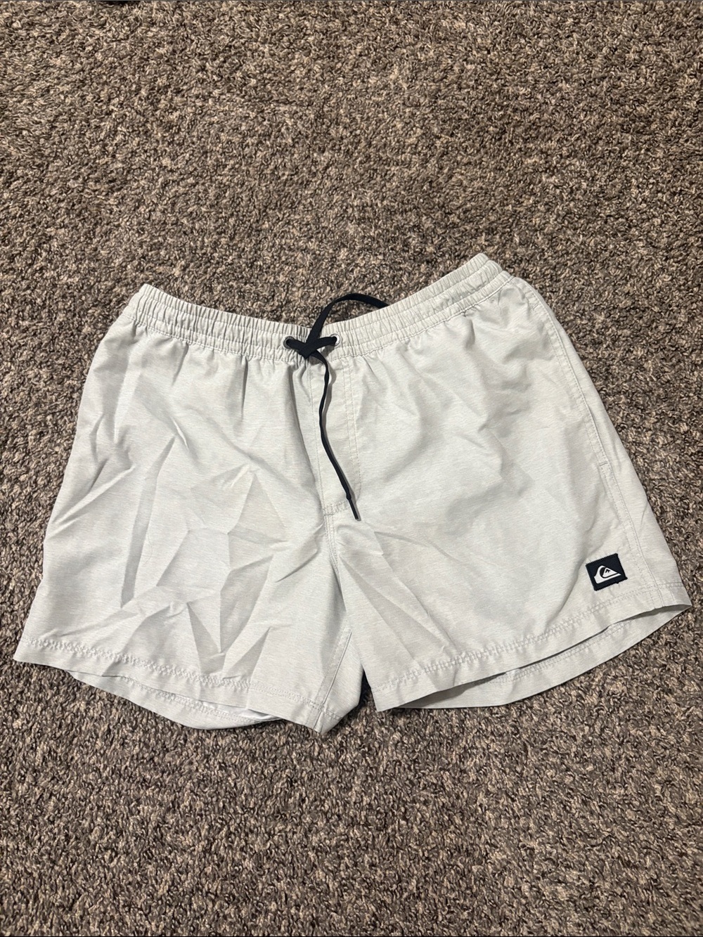 Quiksilver Men's Light Gray Swim Trunks with Black Drawcord